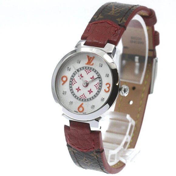 LOUIS VUITTON Tambour PM Monogram Fuchsia & Orange QA146Z 8P diamond - Picture 1 of 13